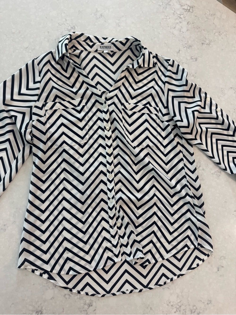 Express Black & White Chevron Portofino Shirt